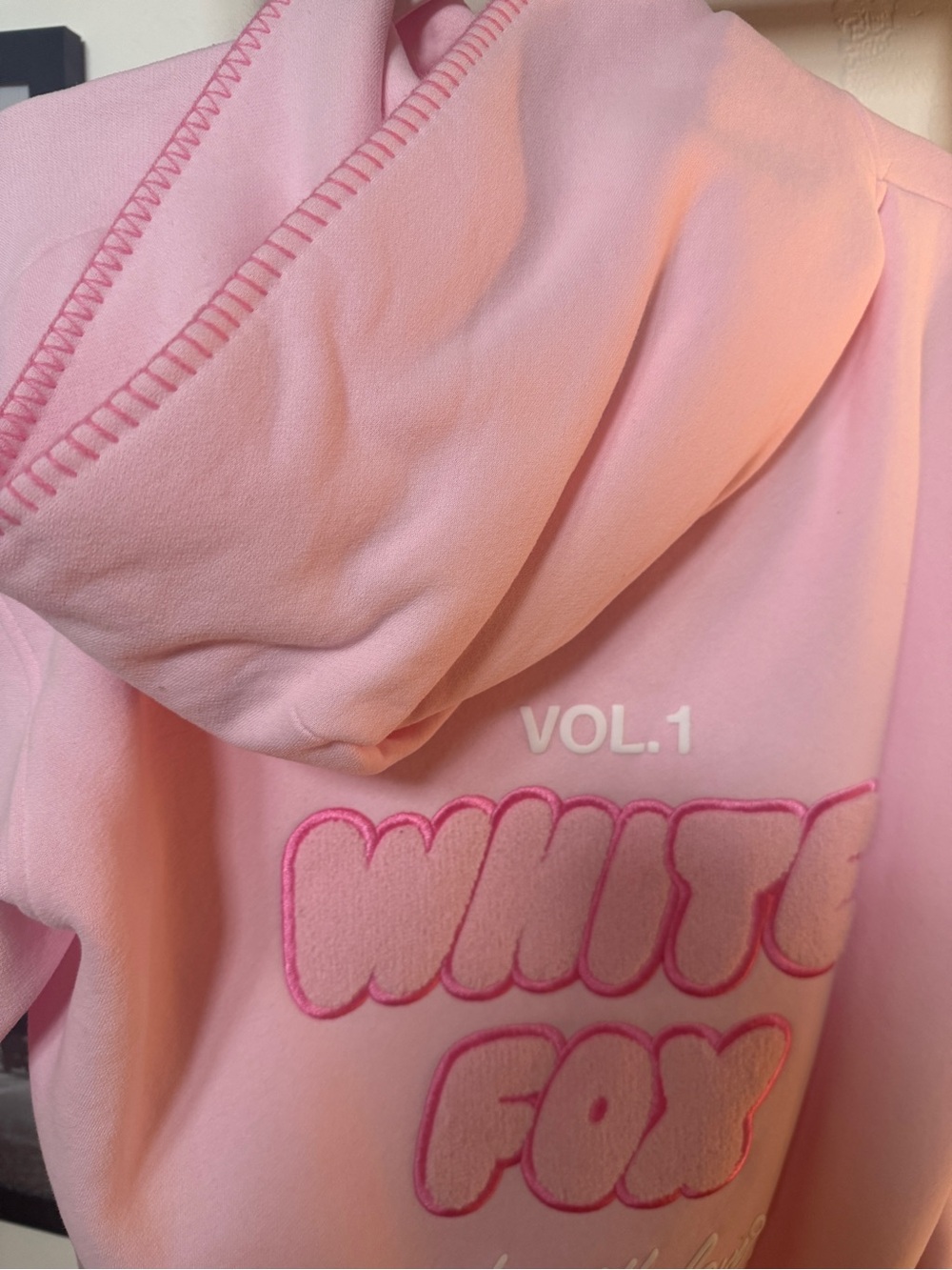 White Fox pink hoodie and sweatpants set